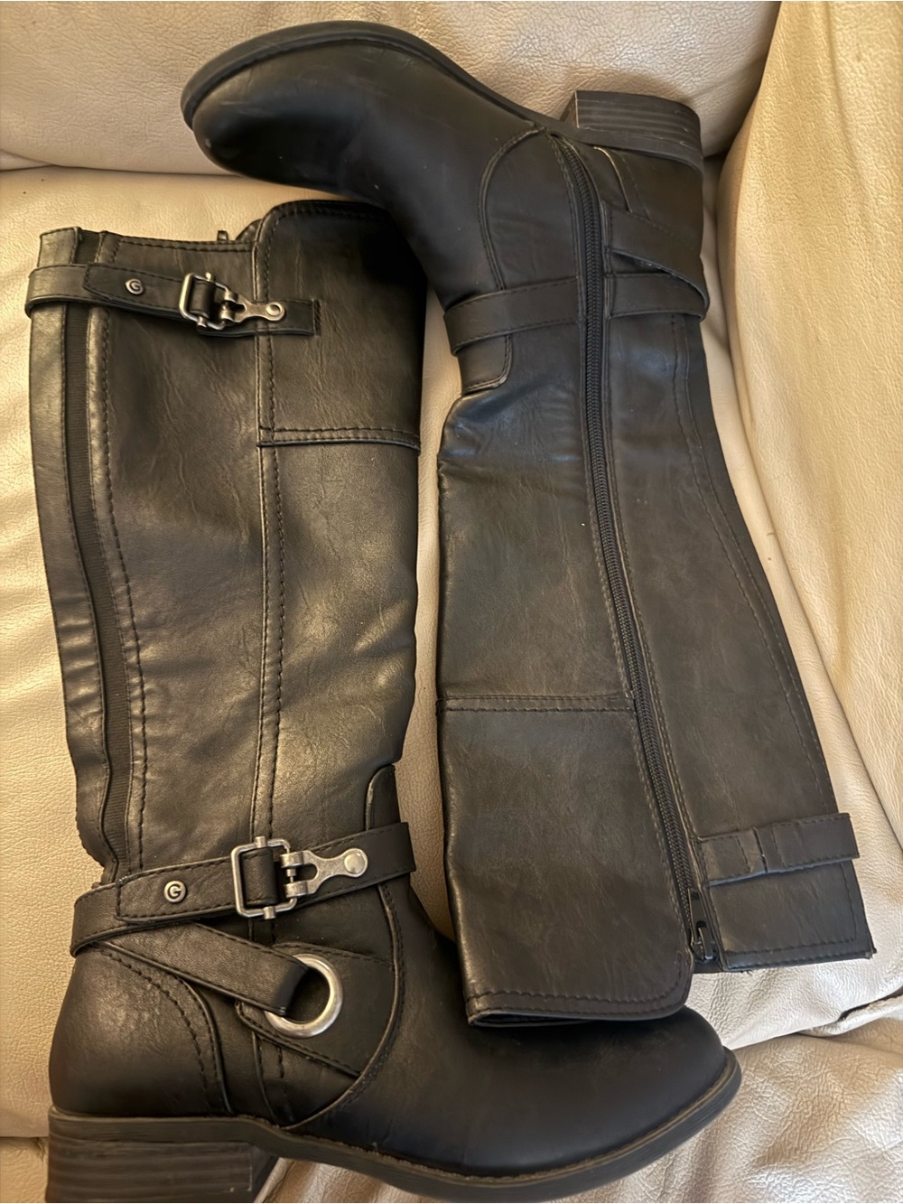 G by Guess Black Over-the-Knee Buckle Riding Boots